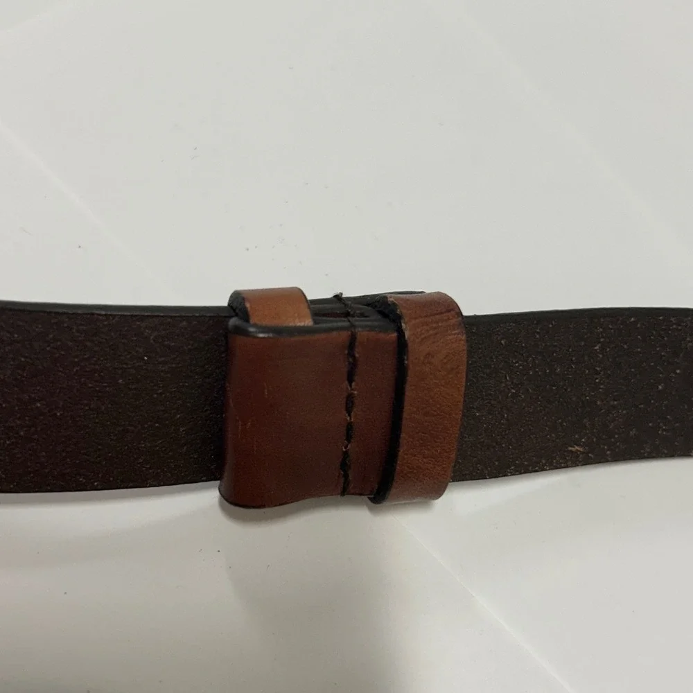 Coldwater Creek Brown Leather Western Belt Brass Hook Buckle Plus Size 1X 2X